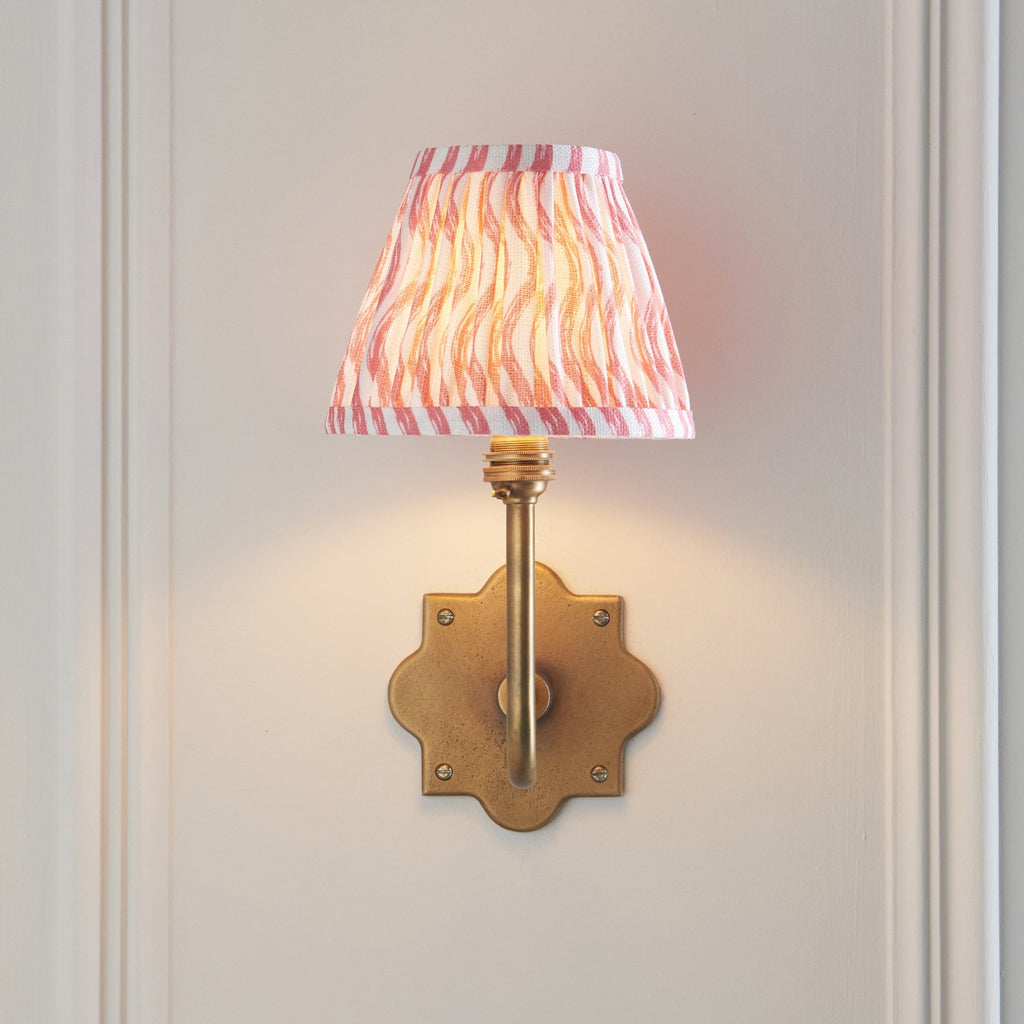 113733 Anvil Swan & Ripple 16cm Wall Light Antique Brass & Coral Pink Fabric