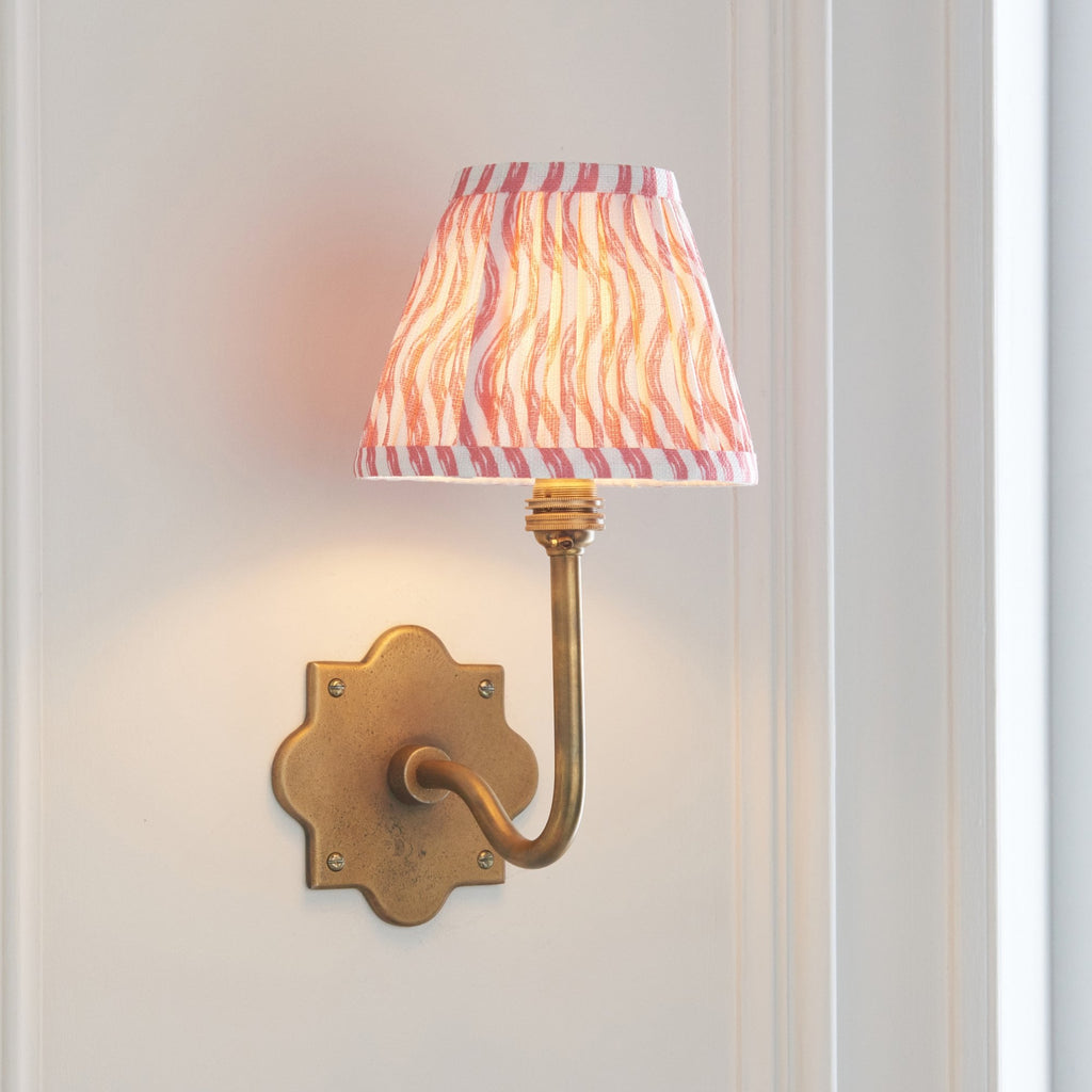 113733 Anvil Swan & Ripple 16cm Wall Light Antique Brass & Coral Pink Fabric