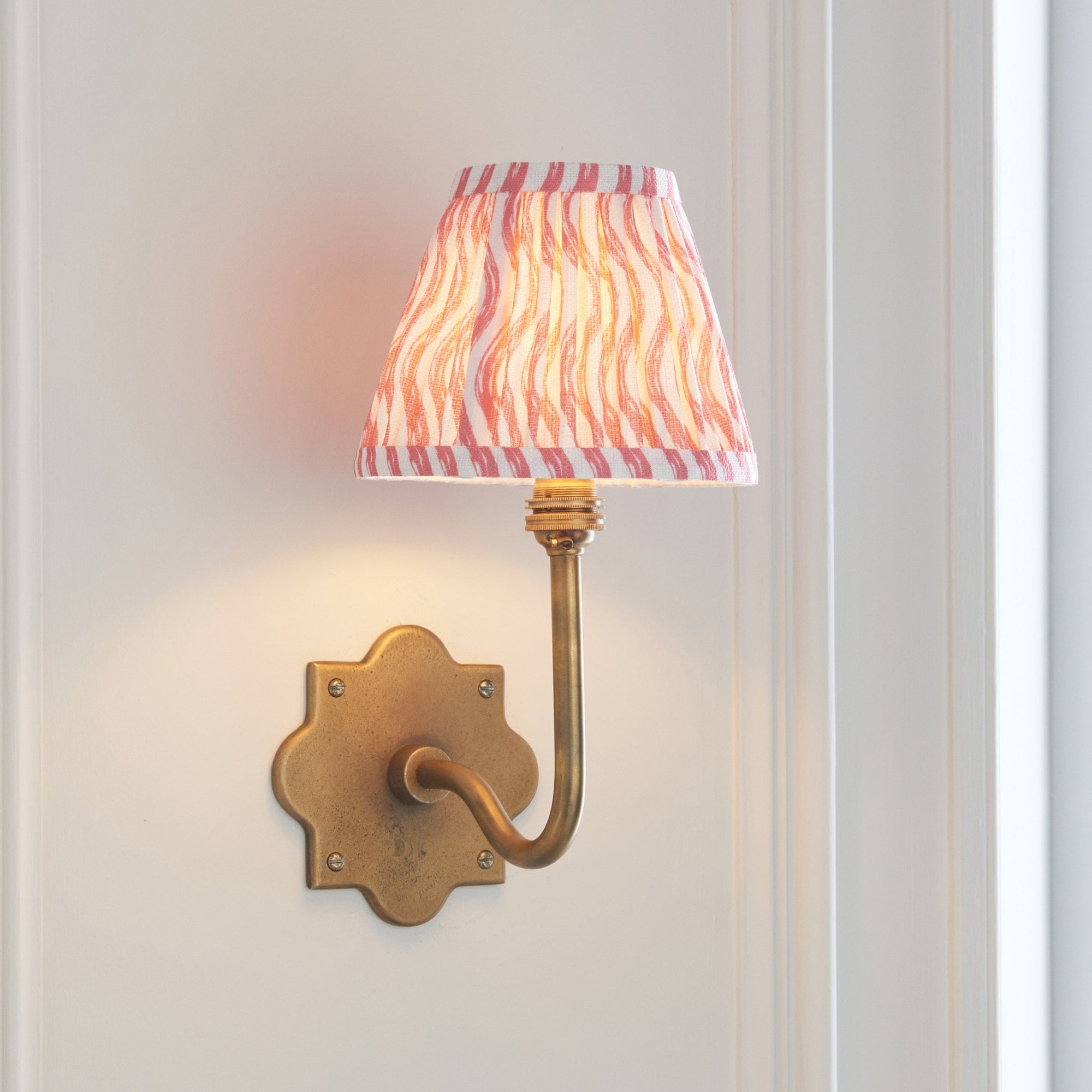 113733 Anvil Swan & Ripple 16cm Wall Light Antique Brass & Coral Pink Fabric