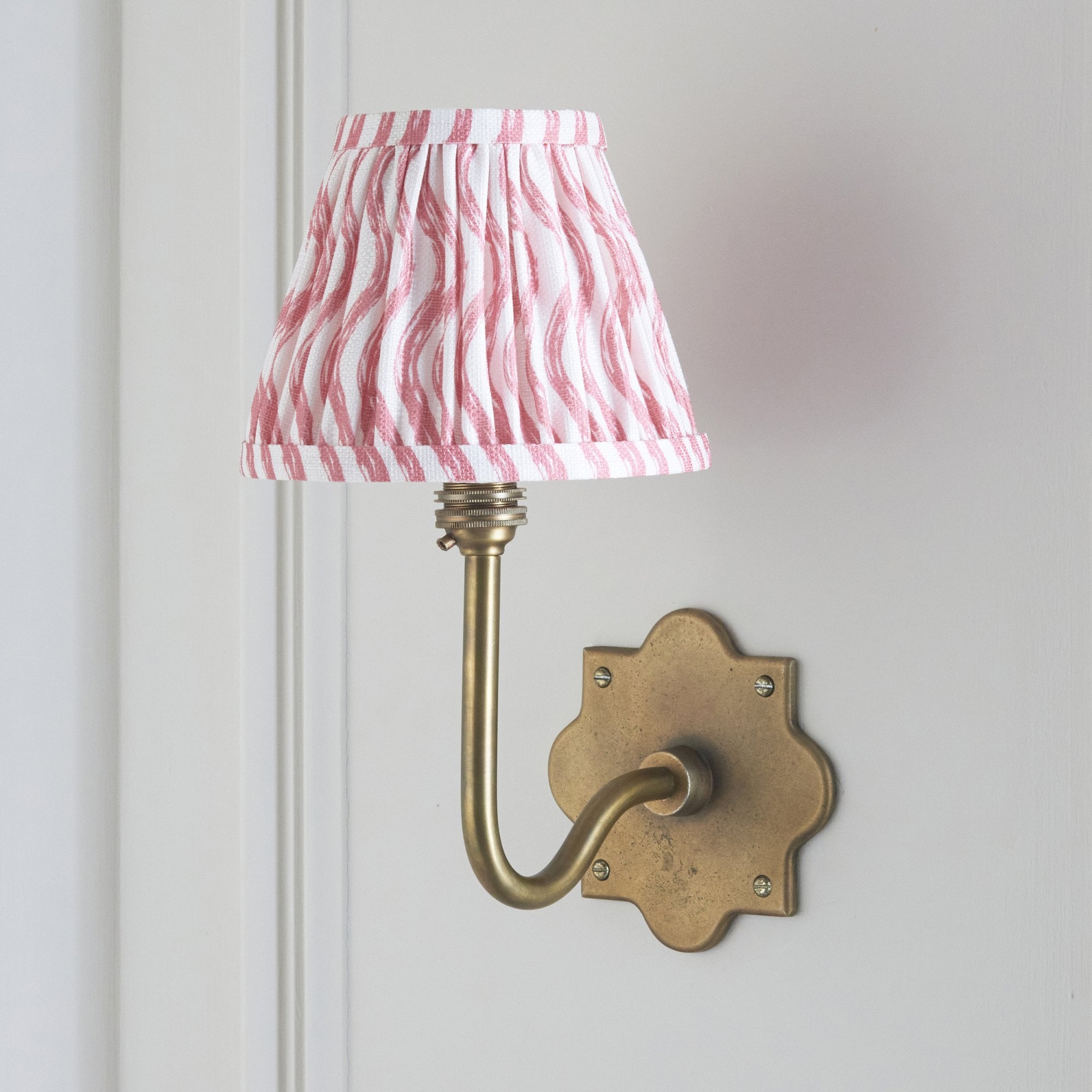 113733 Anvil Swan & Ripple 16cm Wall Light Antique Brass & Coral Pink Fabric