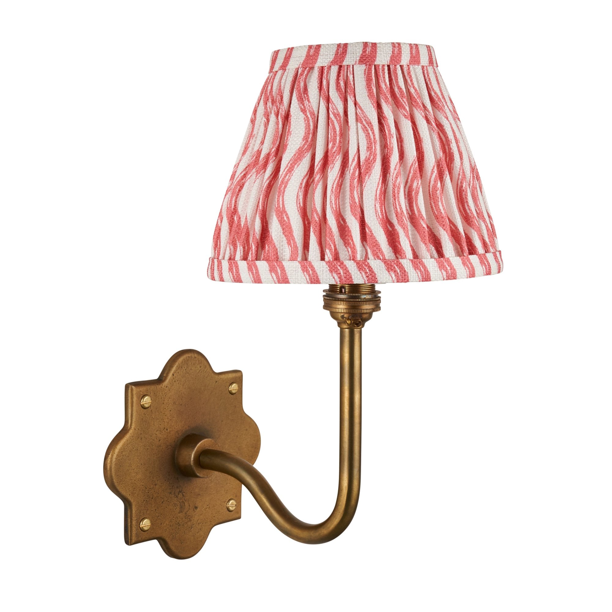 113733 Anvil Swan & Ripple 16cm Wall Light Antique Brass & Coral Pink Fabric