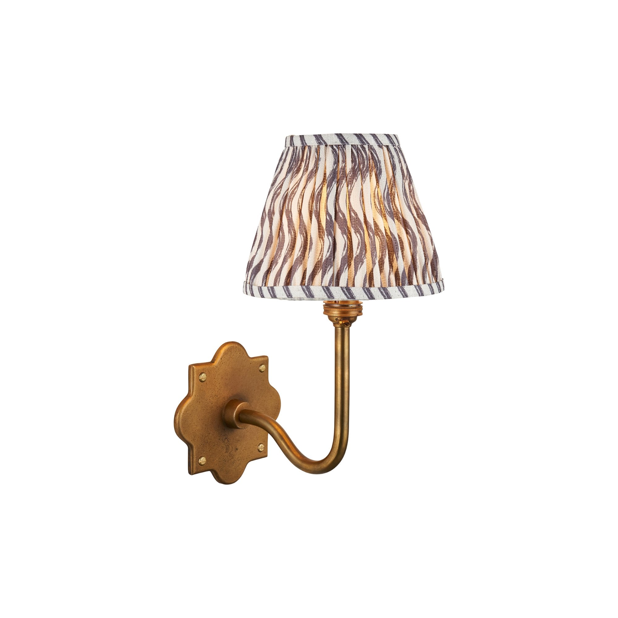 113734 Anvil Swan & Ripple 16cm Wall Light Antique Brass & Pearl Grey Fabric