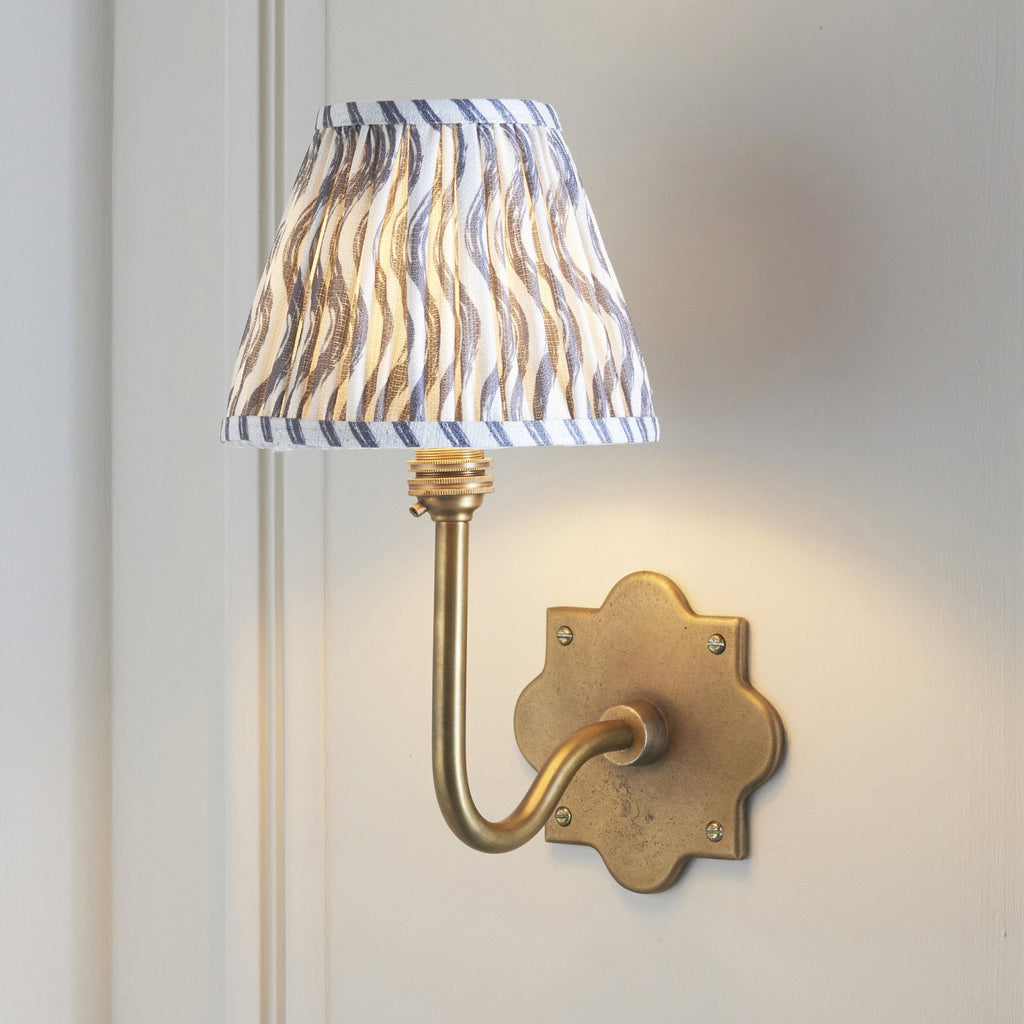 113734 Anvil Swan & Ripple 16cm Wall Light Antique Brass & Pearl Grey Fabric