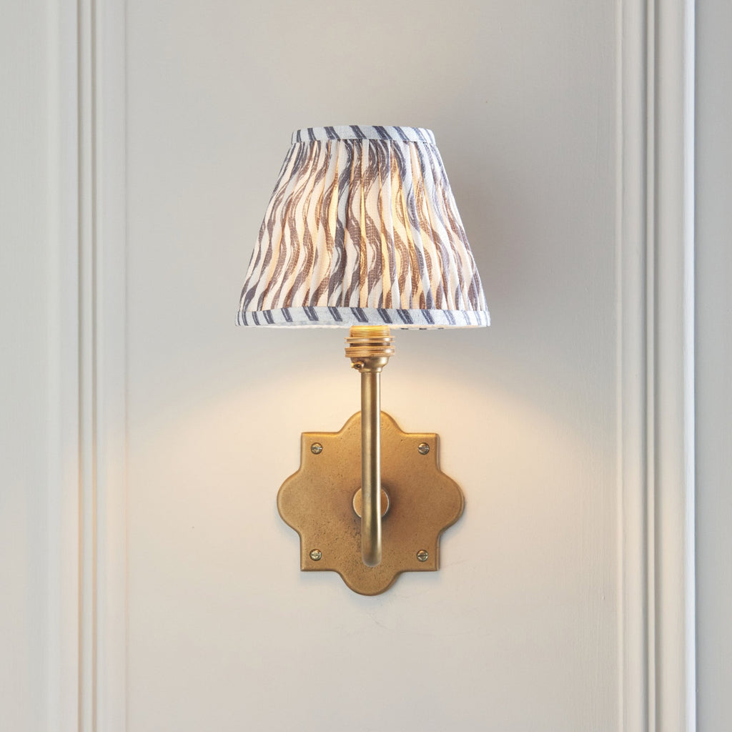 113734 Anvil Swan & Ripple 16cm Wall Light Antique Brass & Pearl Grey Fabric
