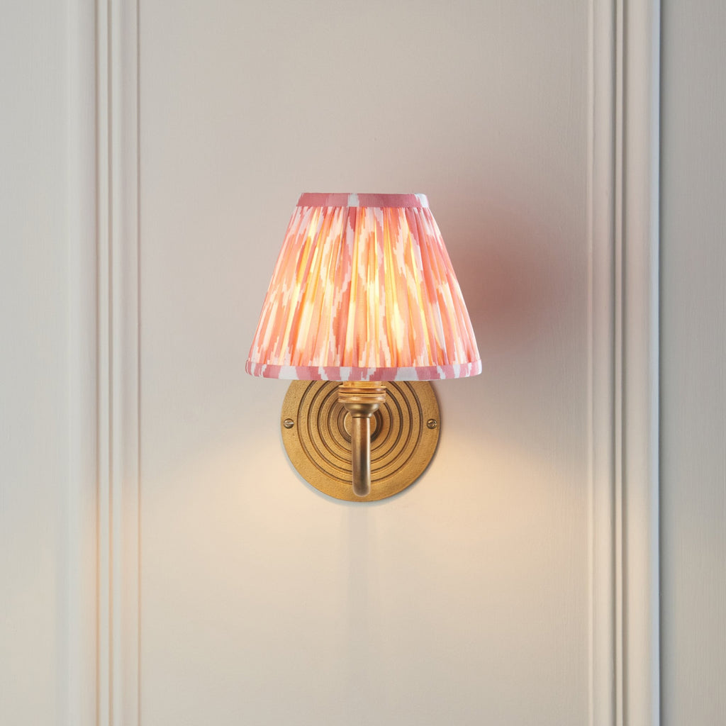 114088 Ripple Curve & Ikat 16cm Wall Light Antique Brass & Coral Pink Fabric