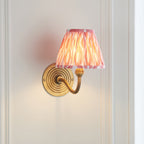 114088 Ripple Curve & Ikat 16cm Wall Light Antique Brass & Coral Pink Fabric