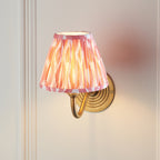 114088 Ripple Curve & Ikat 16cm Wall Light Antique Brass & Coral Pink Fabric