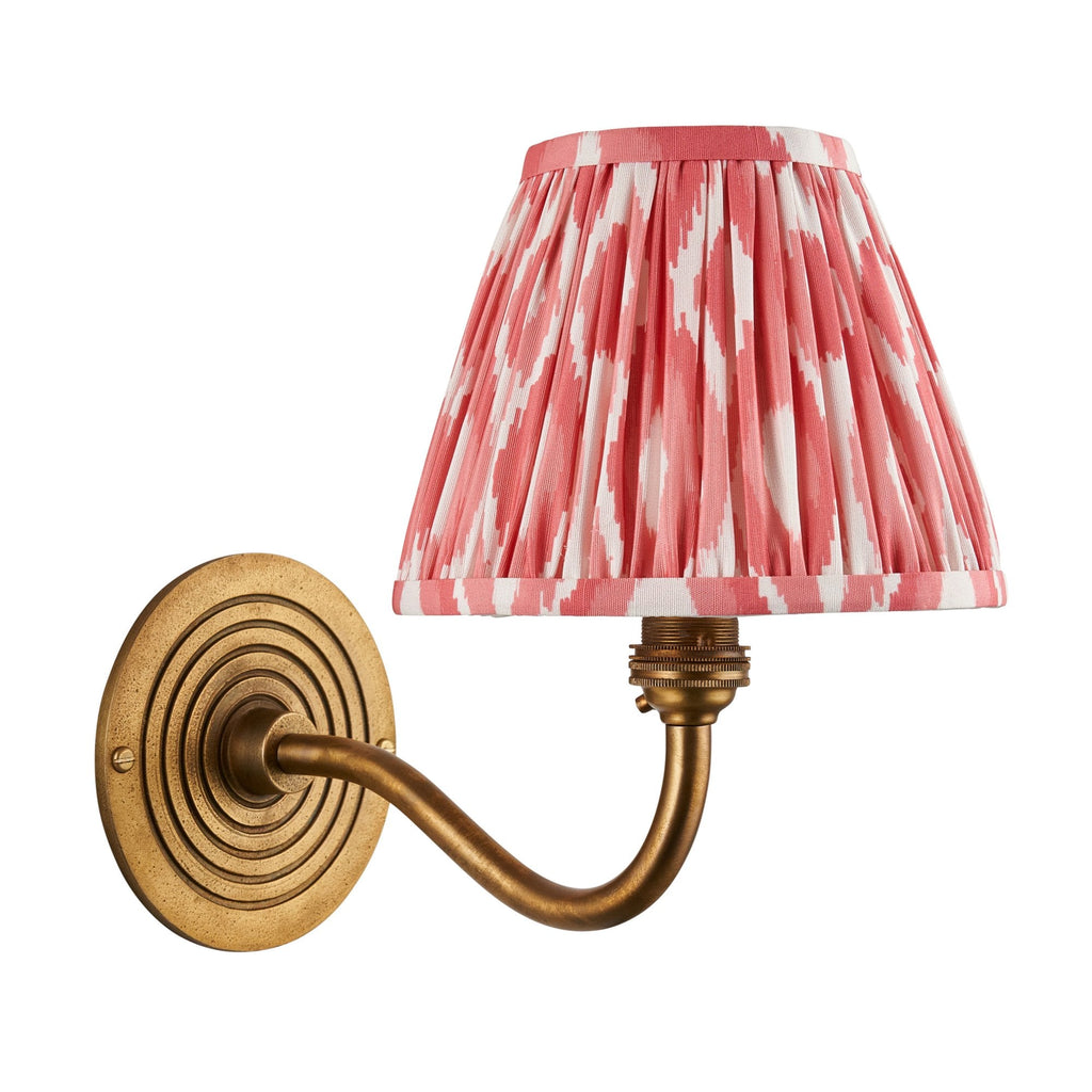 114088 Ripple Curve & Ikat 16cm Wall Light Antique Brass & Coral Pink Fabric
