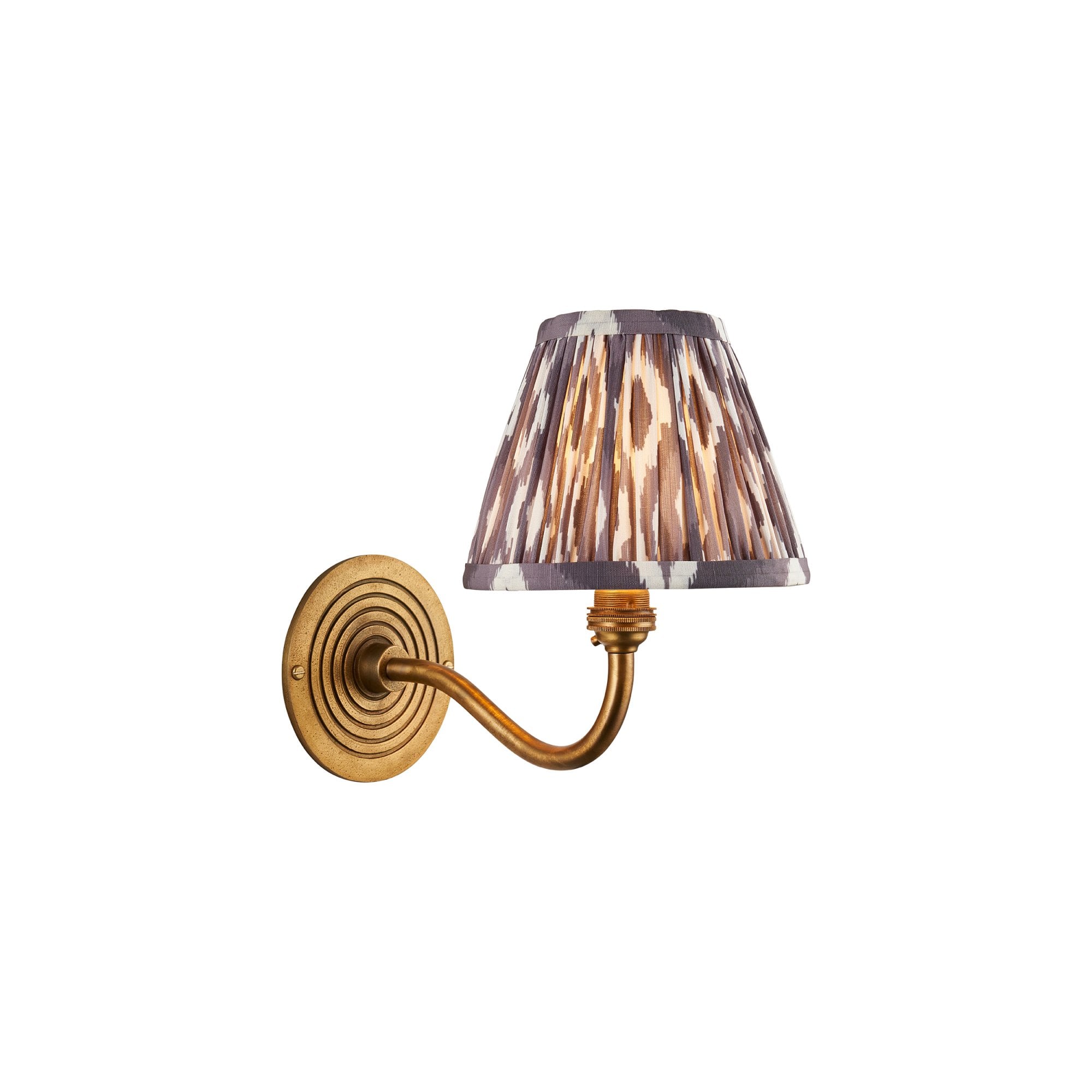 114097 Ripple Curve & Ikat 16cm Wall Light Antique Brass & Pearl Grey Fabric