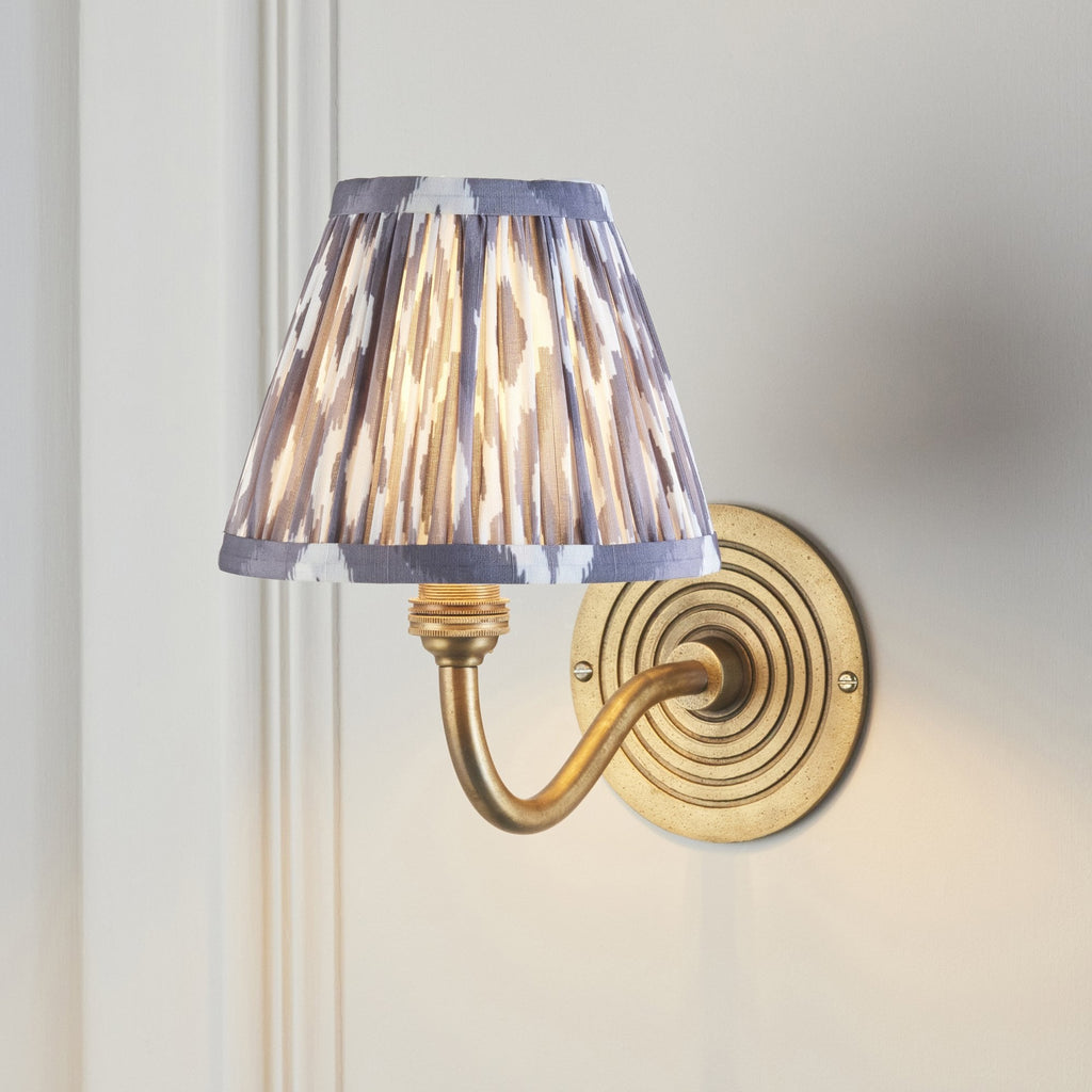 114097 Ripple Curve & Ikat 16cm Wall Light Antique Brass & Pearl Grey Fabric