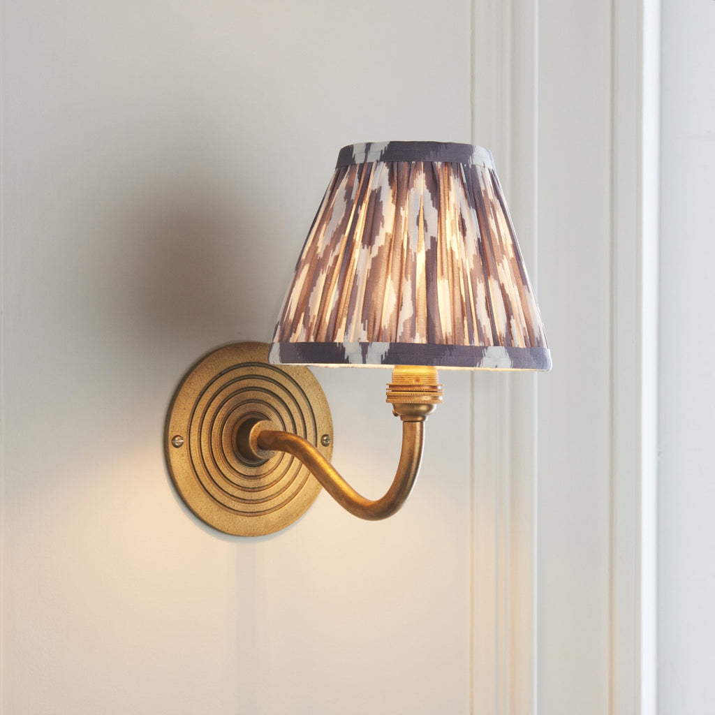 114097 Ripple Curve & Ikat 16cm Wall Light Antique Brass & Pearl Grey Fabric