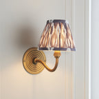 114097 Ripple Curve & Ikat 16cm Wall Light Antique Brass & Pearl Grey Fabric