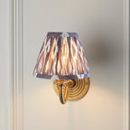 114097 Ripple Curve & Ikat 16cm Wall Light Antique Brass & Pearl Grey Fabric