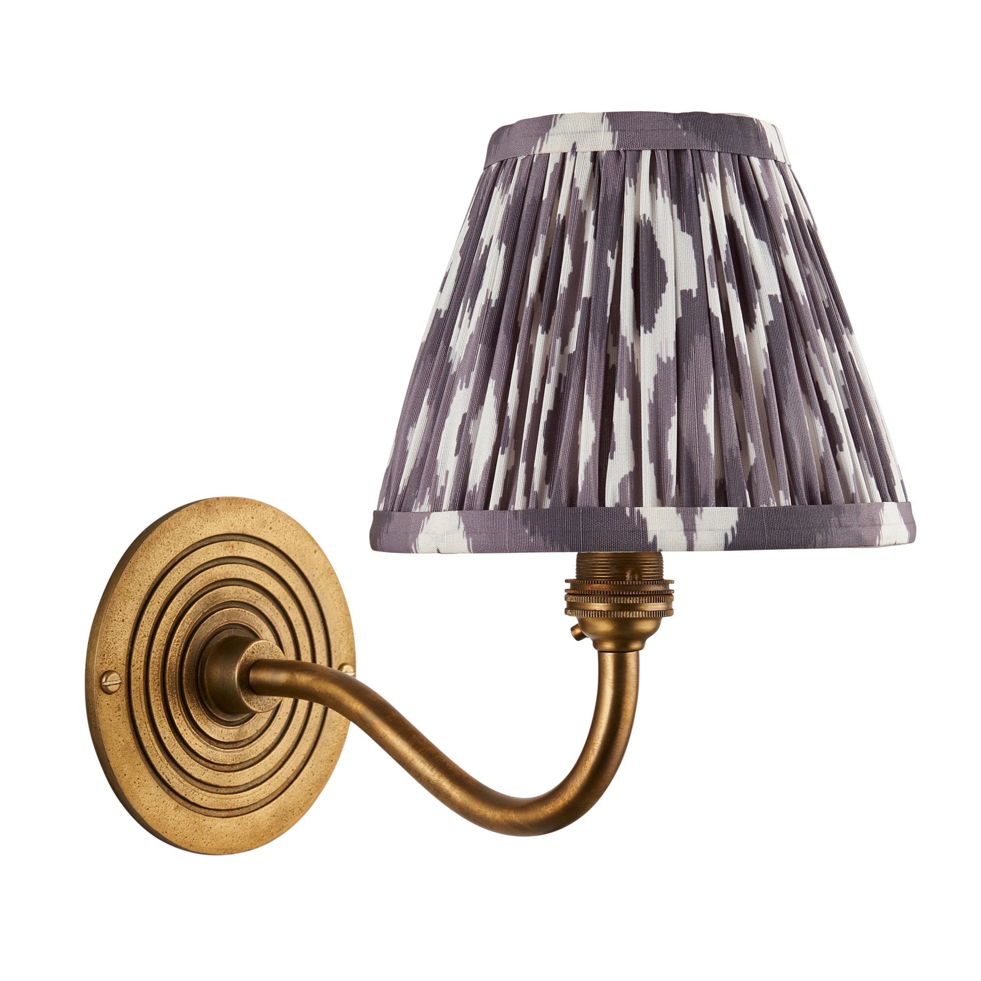 114097 Ripple Curve & Ikat 16cm Wall Light Antique Brass & Pearl Grey Fabric