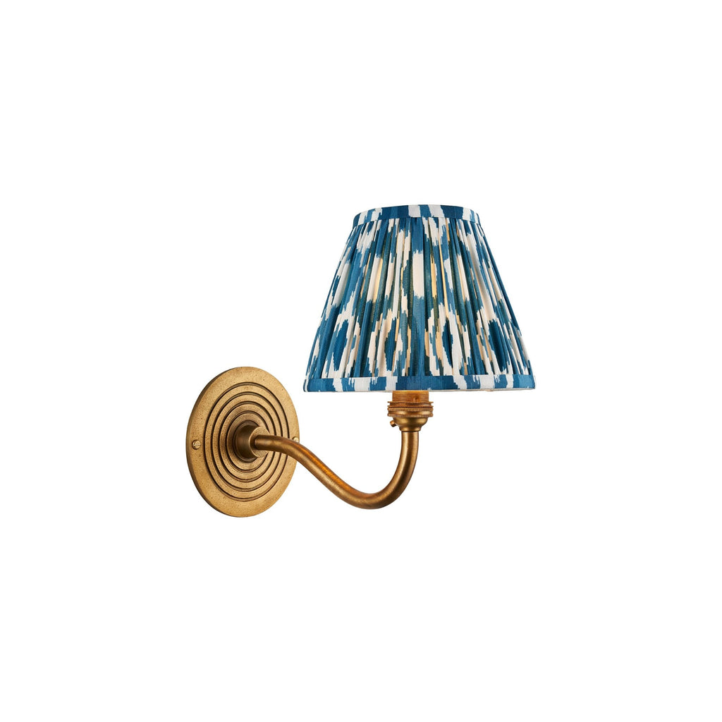 114098 Ripple Curve & Ikat 16cm Wall Light Antique Brass & Marlin Blue Fabric