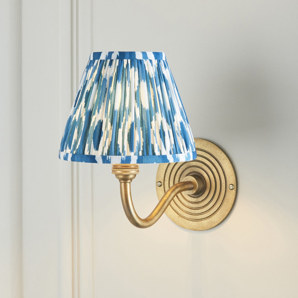 114098 Ripple Curve & Ikat 16cm Wall Light Antique Brass & Marlin Blue Fabric