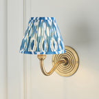 114098 Ripple Curve & Ikat 16cm Wall Light Antique Brass & Marlin Blue Fabric