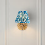 114098 Ripple Curve & Ikat 16cm Wall Light Antique Brass & Marlin Blue Fabric