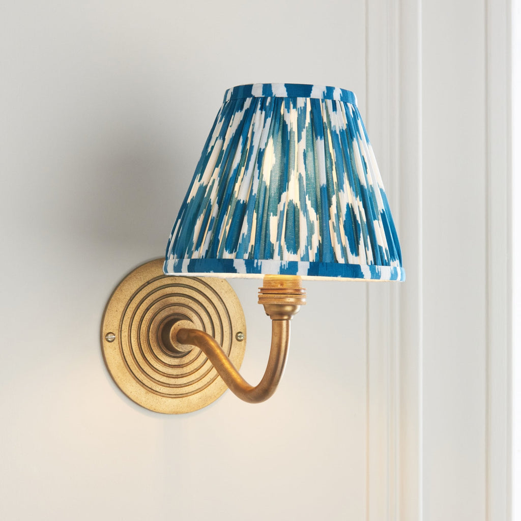 114098 Ripple Curve & Ikat 16cm Wall Light Antique Brass & Marlin Blue Fabric