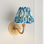 114098 Ripple Curve & Ikat 16cm Wall Light Antique Brass & Marlin Blue Fabric