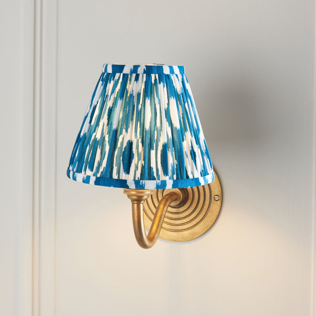 114098 Ripple Curve & Ikat 16cm Wall Light Antique Brass & Marlin Blue Fabric