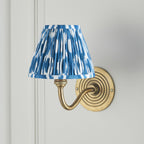 114098 Ripple Curve & Ikat 16cm Wall Light Antique Brass & Marlin Blue Fabric