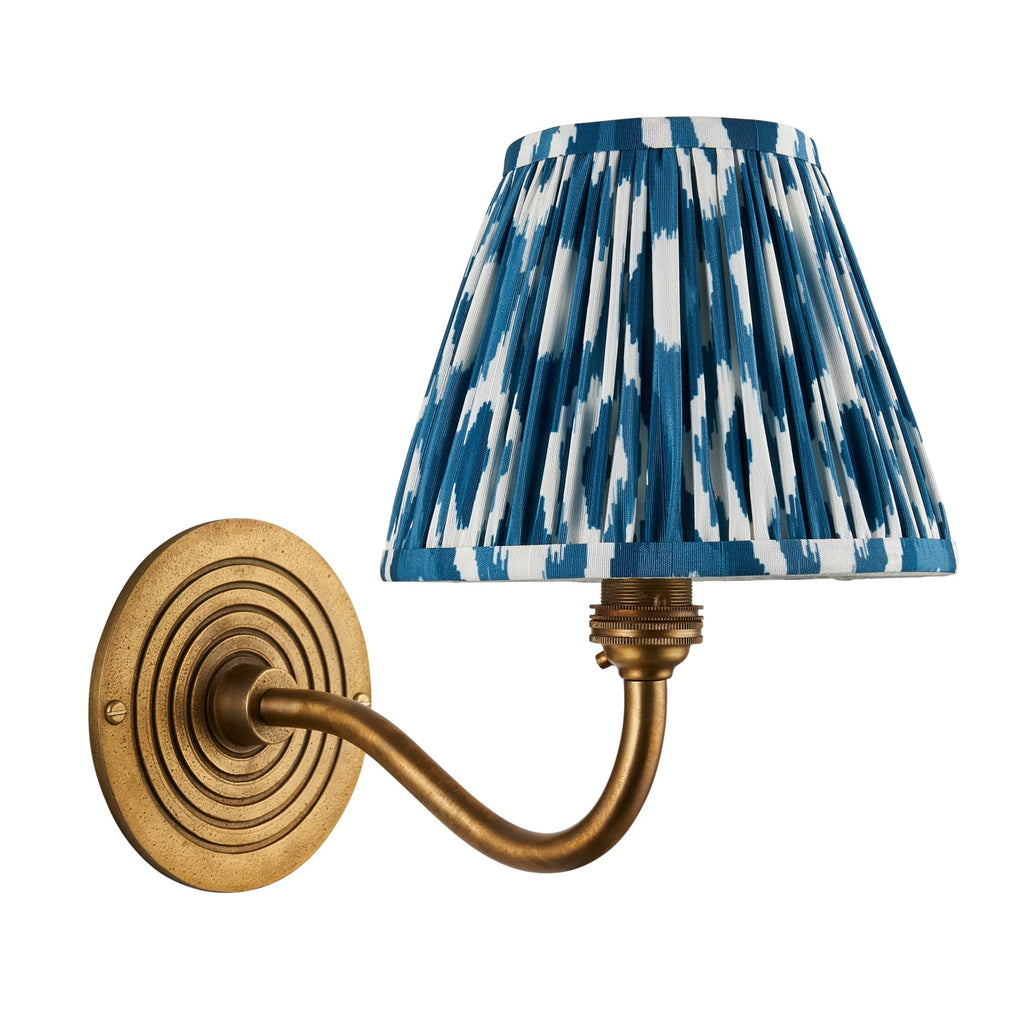 114098 Ripple Curve & Ikat 16cm Wall Light Antique Brass & Marlin Blue Fabric