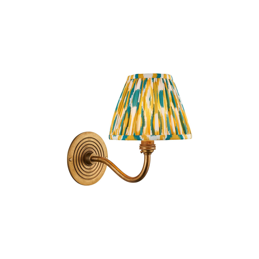 114099 Ripple Curve & Ikat 16cm Wall Light Antique Brass With Yellow & Jade Fabric