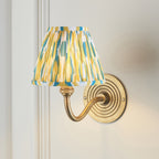 114099 Ripple Curve & Ikat 16cm Wall Light Antique Brass With Yellow & Jade Fabric