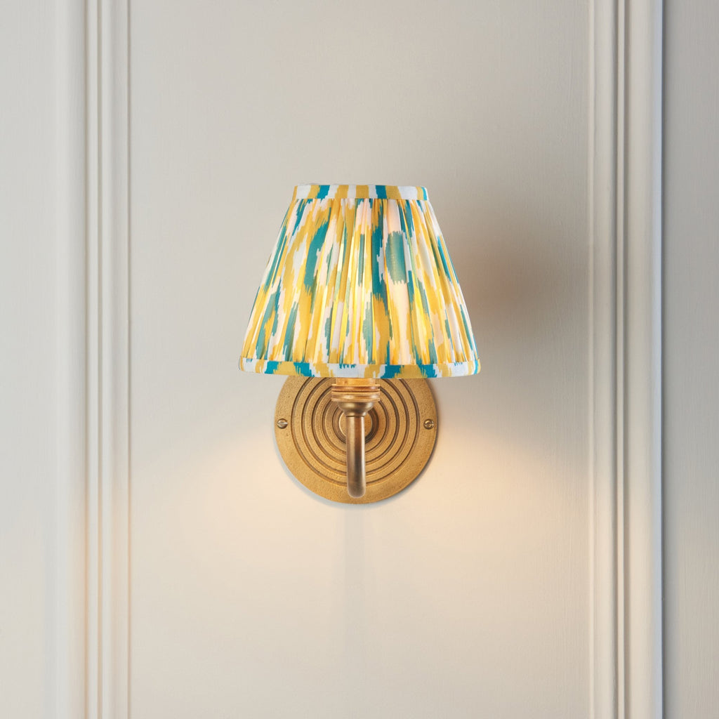 114099 Ripple Curve & Ikat 16cm Wall Light Antique Brass With Yellow & Jade Fabric
