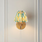 114099 Ripple Curve & Ikat 16cm Wall Light Antique Brass With Yellow & Jade Fabric