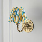 114099 Ripple Curve & Ikat 16cm Wall Light Antique Brass With Yellow & Jade Fabric
