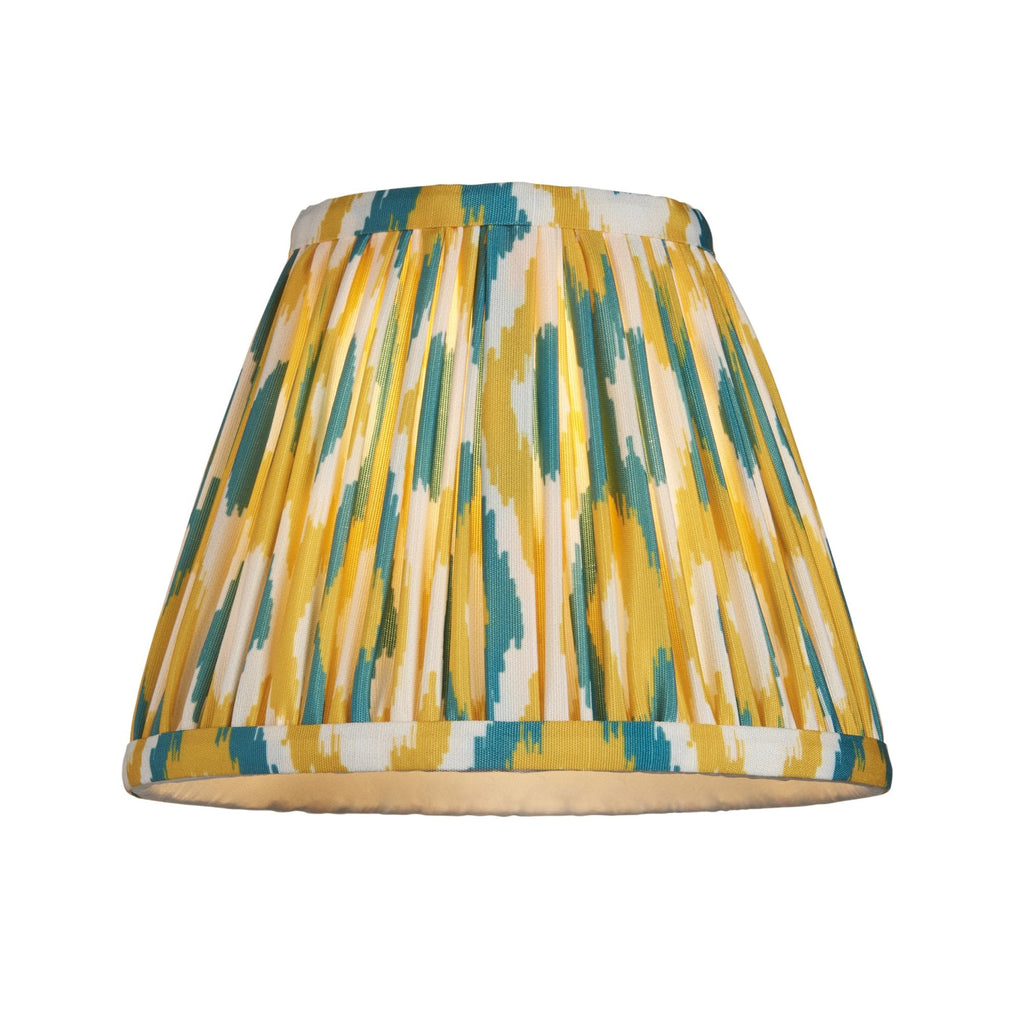 114099 Ripple Curve & Ikat 16cm Wall Light Antique Brass With Yellow & Jade Fabric
