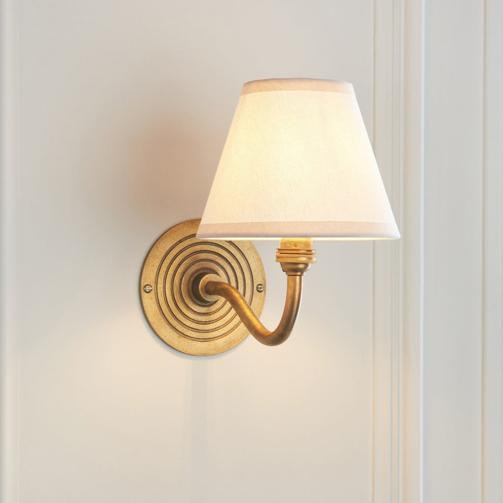 114101 Ripple Curve & Ivy 16cm Wall Light Antique Brass & Vintage White Fabric