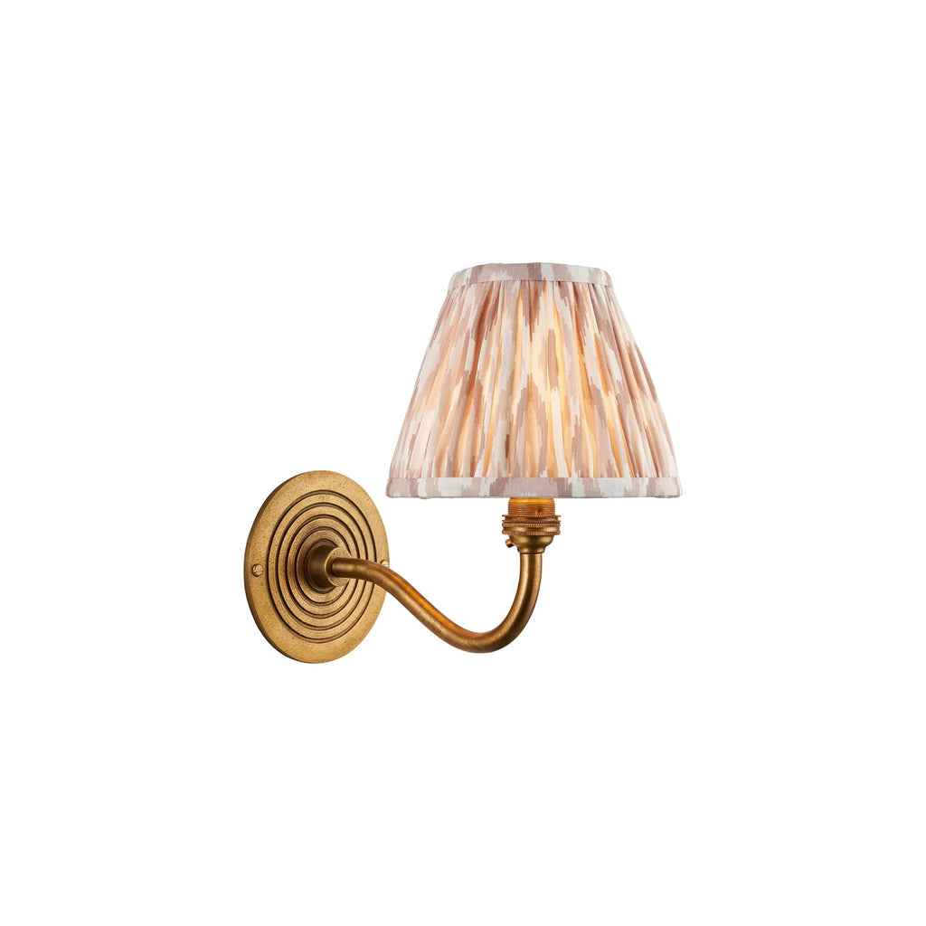 114102 Ripple Curve & Ikat 16cm Wall Light Antique Brass & Neutral Print Fabric