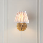 114102 Ripple Curve & Ikat 16cm Wall Light Antique Brass & Neutral Print Fabric