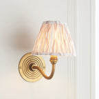 114102 Ripple Curve & Ikat 16cm Wall Light Antique Brass & Neutral Print Fabric