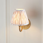 114102 Ripple Curve & Ikat 16cm Wall Light Antique Brass & Neutral Print Fabric