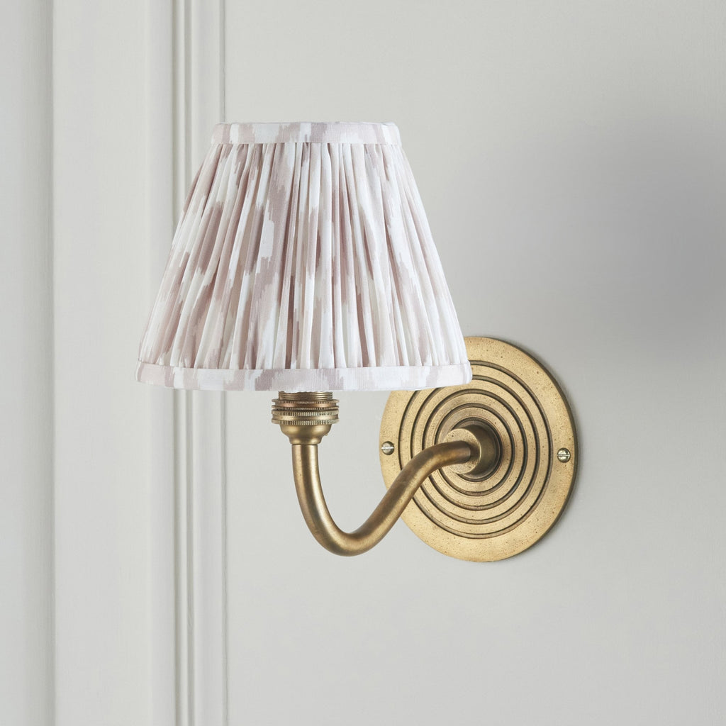 114102 Ripple Curve & Ikat 16cm Wall Light Antique Brass & Neutral Print Fabric