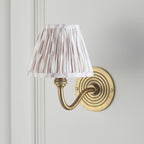 114102 Ripple Curve & Ikat 16cm Wall Light Antique Brass & Neutral Print Fabric