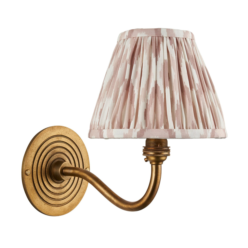 114102 Ripple Curve & Ikat 16cm Wall Light Antique Brass & Neutral Print Fabric