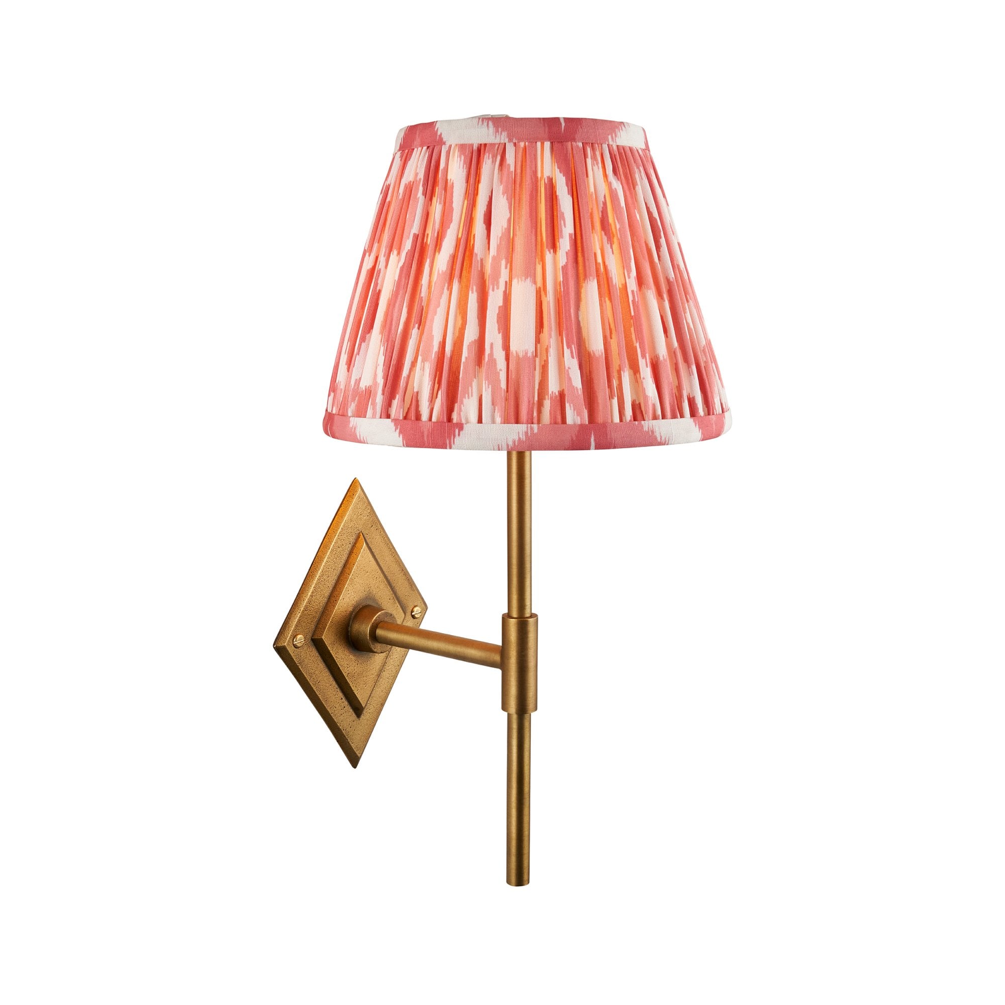 114153 Diamond Tall & Ikat 20cm Wall Light Antique Brass & Coral Pink Fabric
