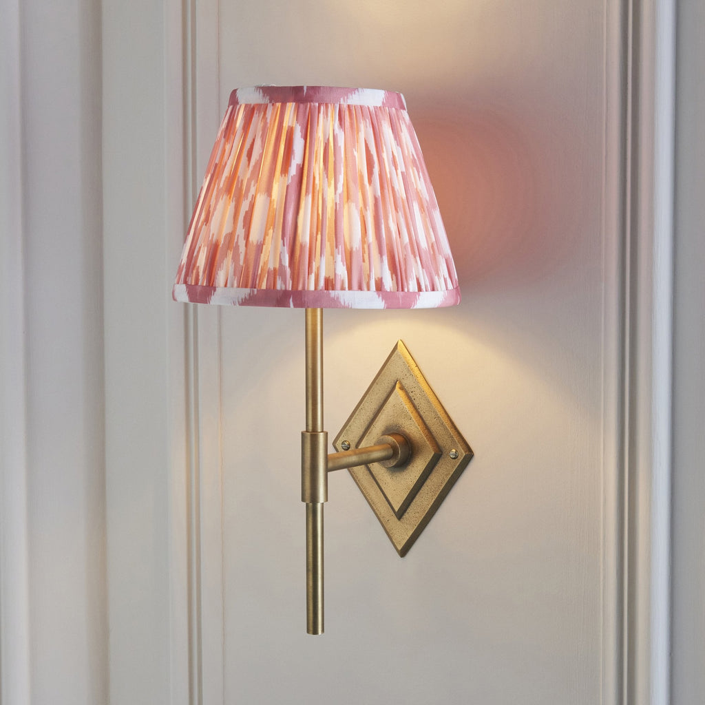114153 Diamond Tall & Ikat 20cm Wall Light Antique Brass & Coral Pink Fabric