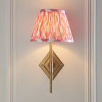 114153 Diamond Tall & Ikat 20cm Wall Light Antique Brass & Coral Pink Fabric
