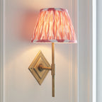 114153 Diamond Tall & Ikat 20cm Wall Light Antique Brass & Coral Pink Fabric