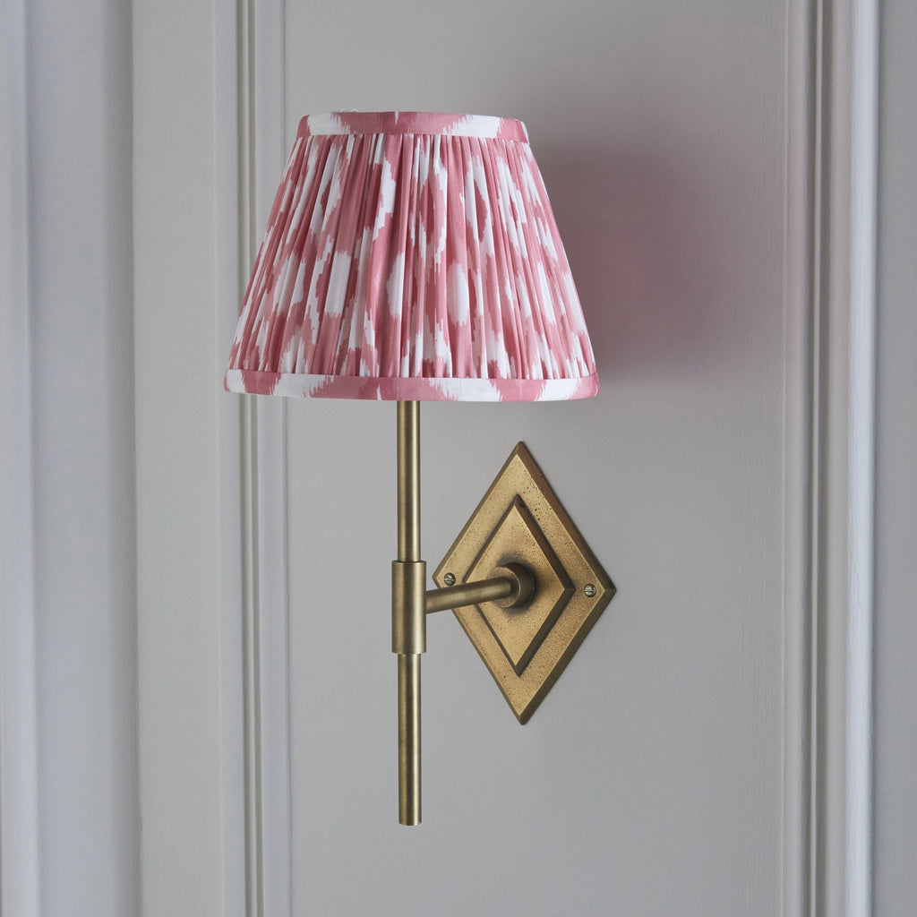 114153 Diamond Tall & Ikat 20cm Wall Light Antique Brass & Coral Pink Fabric