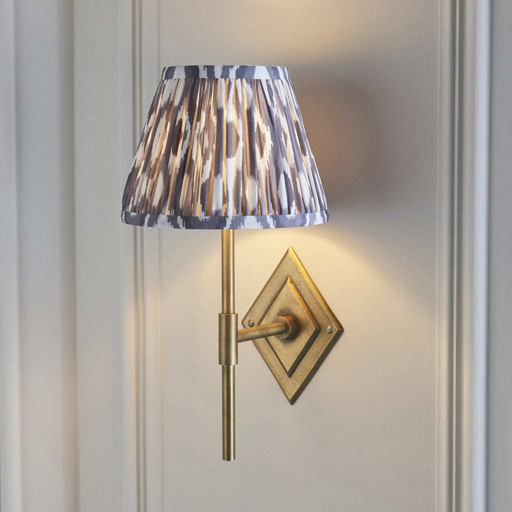 114161 Diamond Tall & Ikat 20cm Wall Light Antique Brass & Pearl Grey Fabric