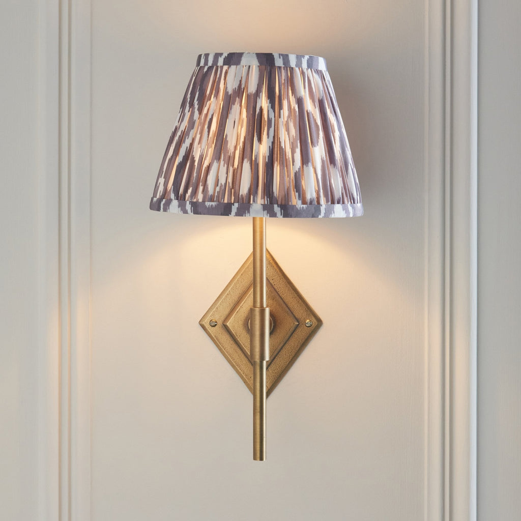 114161 Diamond Tall & Ikat 20cm Wall Light Antique Brass & Pearl Grey Fabric