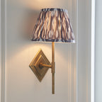 114161 Diamond Tall & Ikat 20cm Wall Light Antique Brass & Pearl Grey Fabric