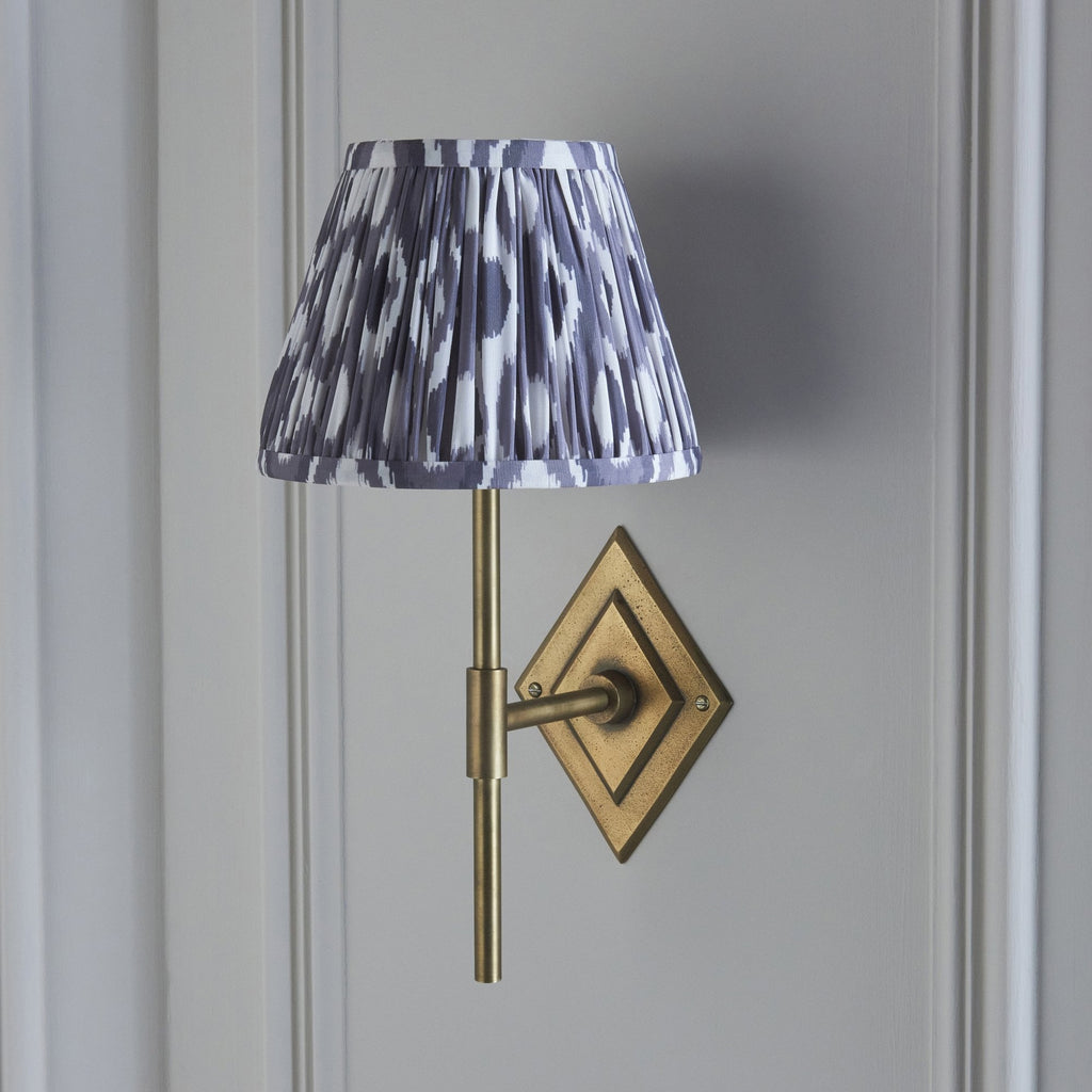 114161 Diamond Tall & Ikat 20cm Wall Light Antique Brass & Pearl Grey Fabric